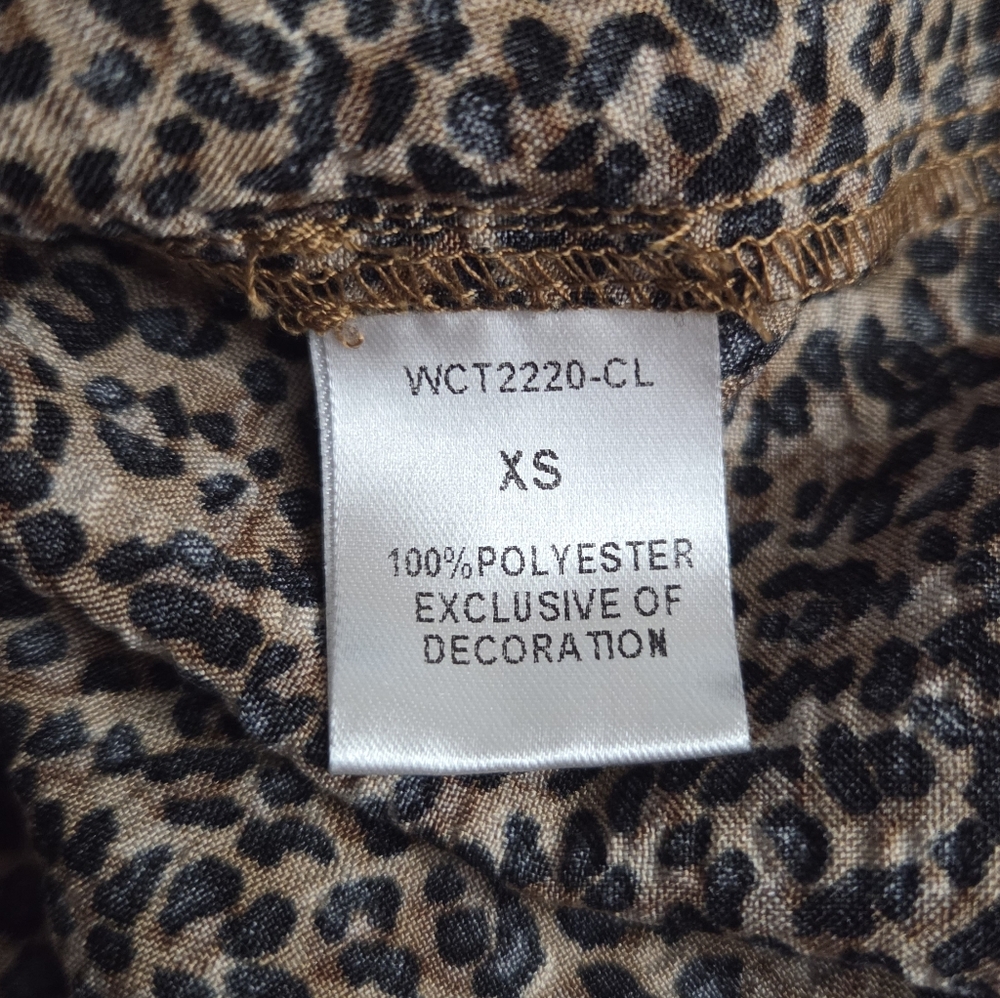 THML Leopard Print Puff Sleeve Blouse Faux Leather Trim XS - Picture 10 of 12